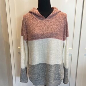 The Slope Colorblock Turtleneck Sweater - Pink, White, and Gray Size L